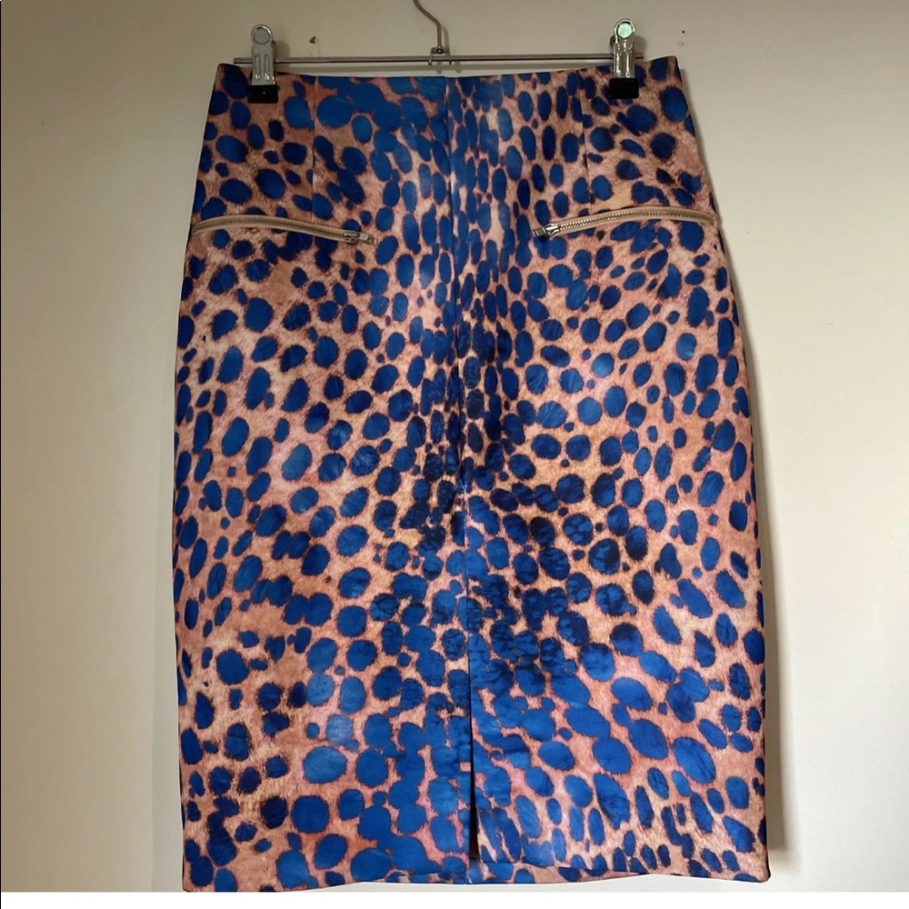 Ladies CAMEO Leopard Style Skirt Size S Small (8) Lined Zip Office Split Blue - Picture 1 of 7